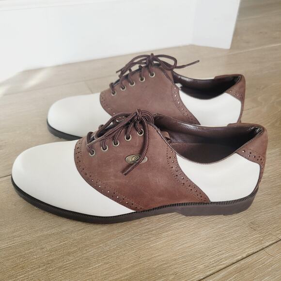Easy Spirit Golf Shoes Womens Size 8.5 W Brown White Saddle Oxford Leather Upper - Picture 2 of 8